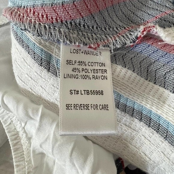 Lost  Wander white crop top women Striped Off Shoulder Crop Top size L boho - Picture 14 of 14